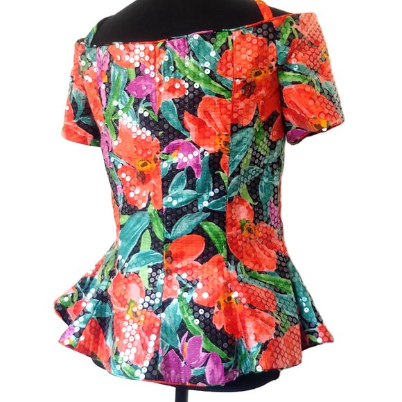 Vintage WILD 1980s Glam Floral Pinup Peplum Top - Picture 5 of 5